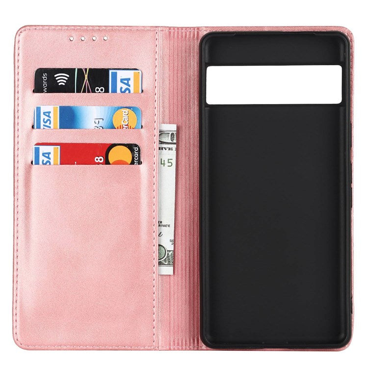 Textured PU Leather Case for Google Pixel 7 5G, Stand Wallet Design Auto Closing Magnetic Phone Cover - Rose Gold