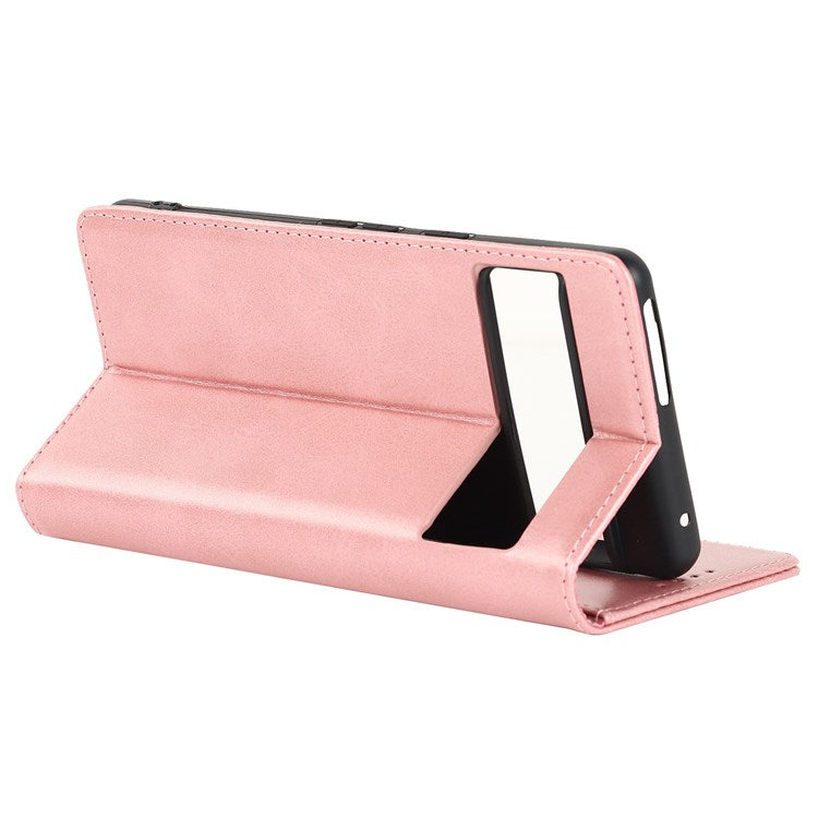 Textured PU Leather Case for Google Pixel 7 5G, Stand Wallet Design Auto Closing Magnetic Phone Cover - Rose Gold