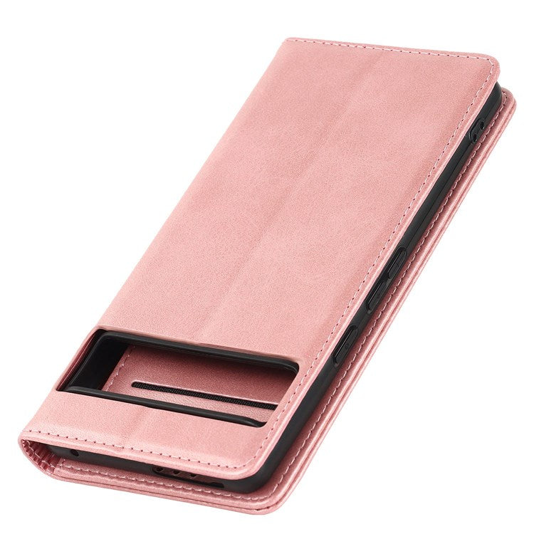 Textured PU Leather Case for Google Pixel 7 5G, Stand Wallet Design Auto Closing Magnetic Phone Cover - Rose Gold