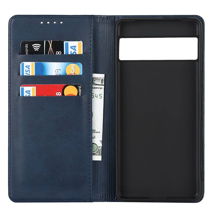 Textured PU Leather Case for Google Pixel 7 5G, Stand Wallet Design Auto Closing Magnetic Phone Cover - Dark Blue