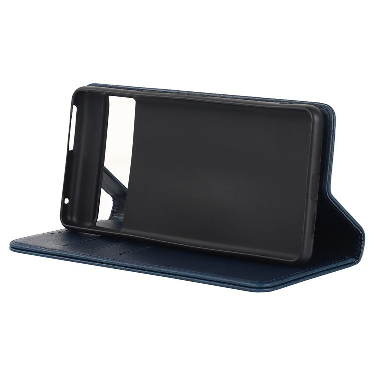 Textured PU Leather Case for Google Pixel 7 5G, Stand Wallet Design Auto Closing Magnetic Phone Cover - Dark Blue