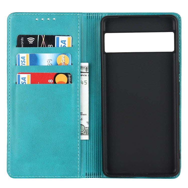 Textured PU Leather Case for Google Pixel 7 5G, Stand Wallet Design Auto Closing Magnetic Phone Cover - Sky Blue