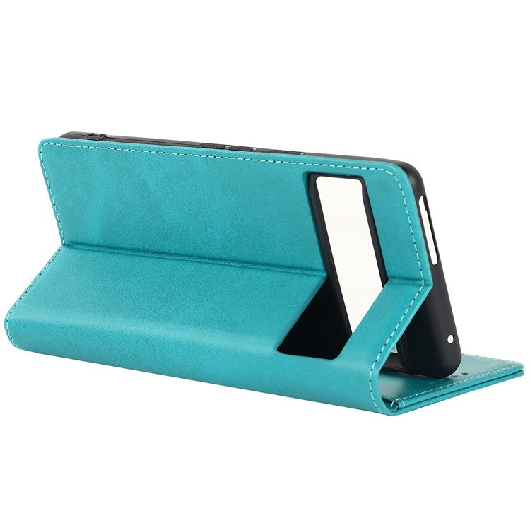 Textured PU Leather Case for Google Pixel 7 5G, Stand Wallet Design Auto Closing Magnetic Phone Cover - Sky Blue