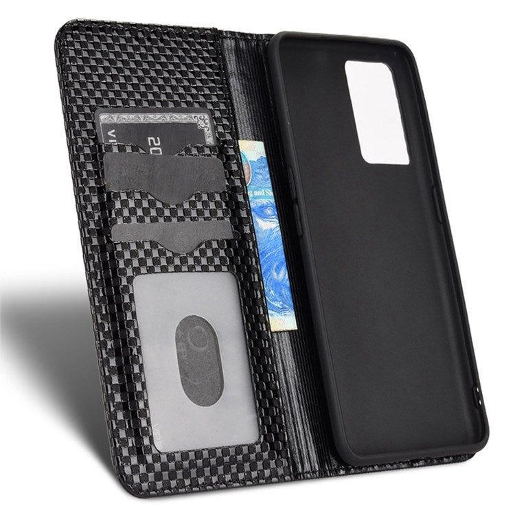 For Realme GT Neo3 Grid Texture PU Leather Stand Case Well-protected Magnetic Auto-absorbed Cell Phone Wallet Cover - Black