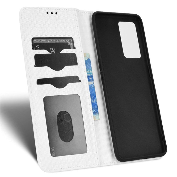 For Realme GT Neo3 Grid Texture PU Leather Stand Case Well-protected Magnetic Auto-absorbed Cell Phone Wallet Cover - White