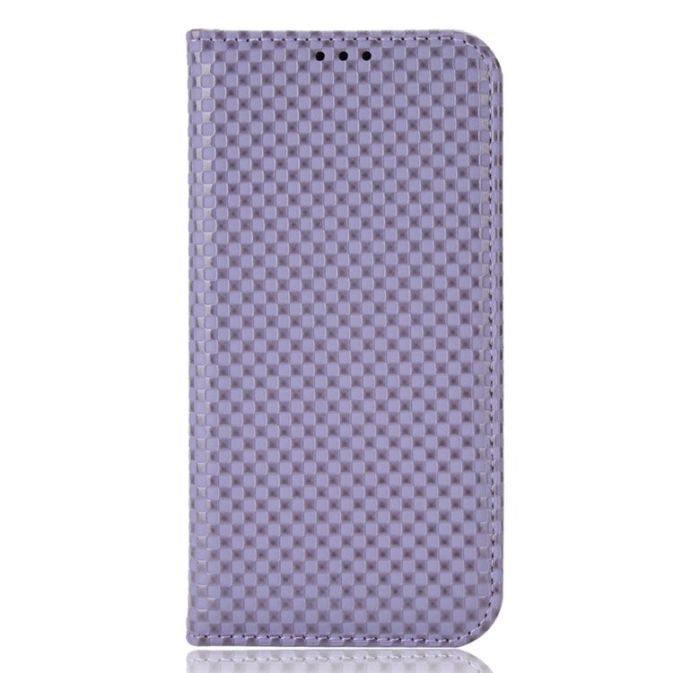 For Realme C21Y  /  C25Y Magnetic Auto-absorbed Full Protection Phone Wallet Cover Anti-scratch Grid Texture PU Leather Stand Case - Light Purple