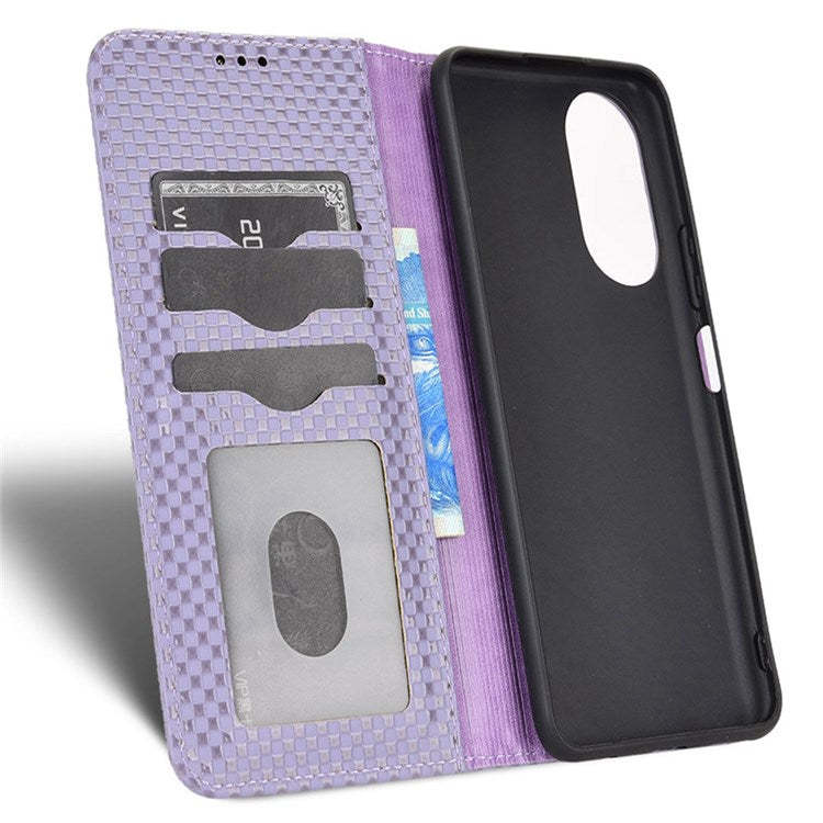 For Honor X7 Strong Magnetic Auto-absorbed Grid Texture PU Leather Stand Cell Phone Case Wallet Cover - Light Purple