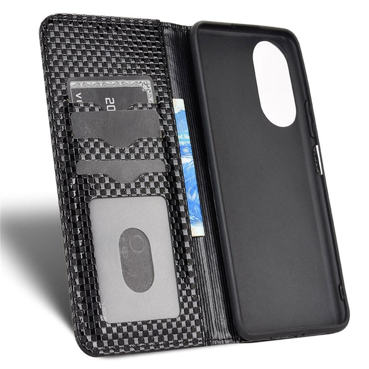 For Honor X7 Strong Magnetic Auto-absorbed Grid Texture PU Leather Stand Cell Phone Case Wallet Cover - Black