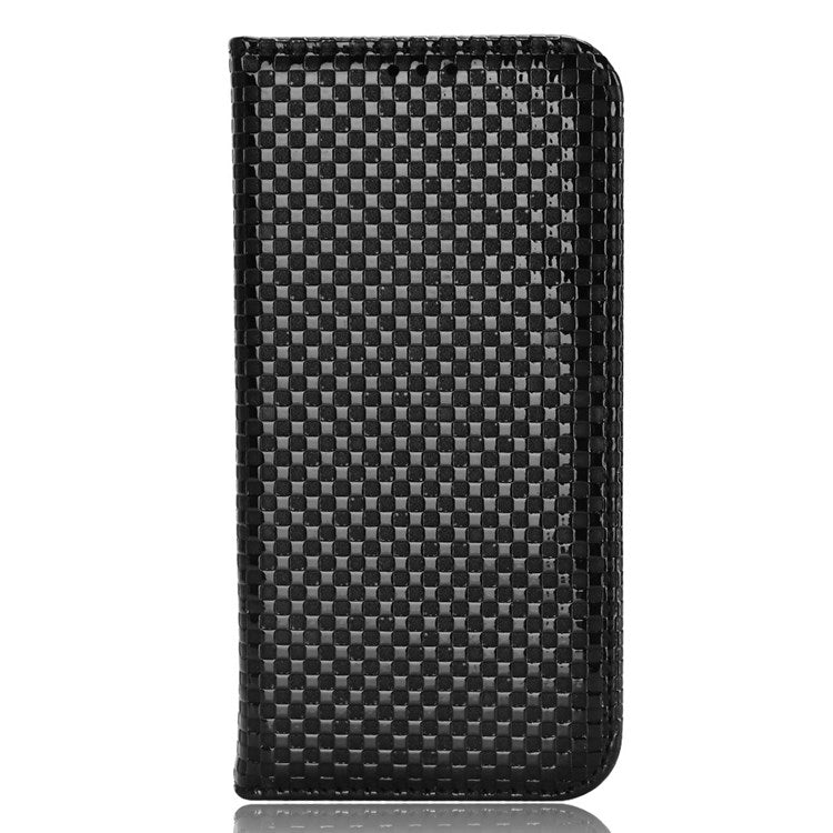 For Honor X7 Strong Magnetic Auto-absorbed Grid Texture PU Leather Stand Cell Phone Case Wallet Cover - Black
