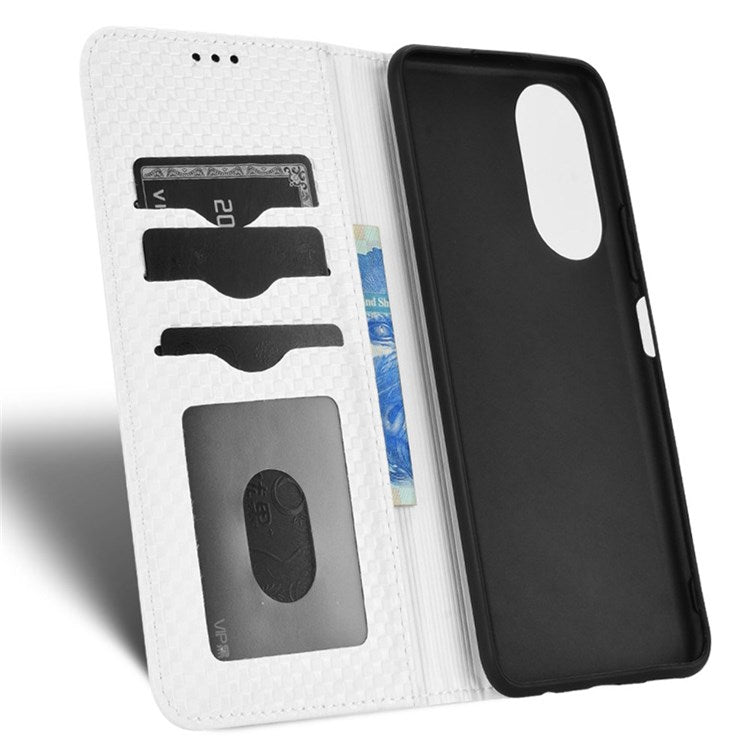 For Honor X7 Strong Magnetic Auto-absorbed Grid Texture PU Leather Stand Cell Phone Case Wallet Cover - White