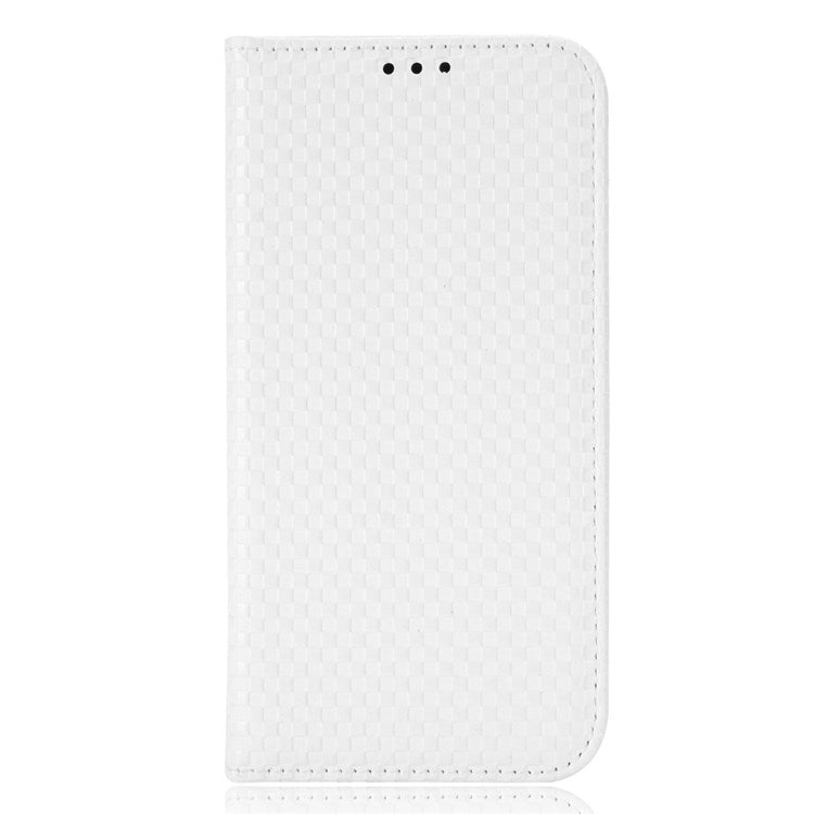 For Honor X7 Strong Magnetic Auto-absorbed Grid Texture PU Leather Stand Cell Phone Case Wallet Cover - White
