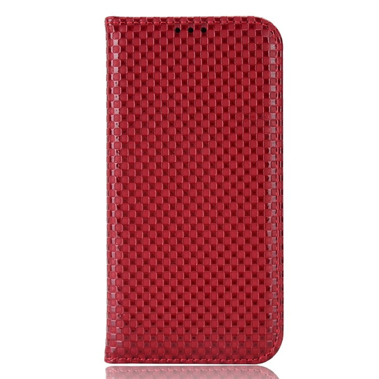For Honor X7 Strong Magnetic Auto-absorbed Grid Texture PU Leather Stand Cell Phone Case Wallet Cover - Wine Red