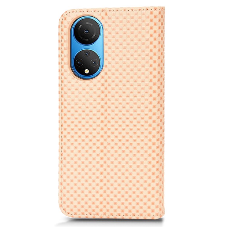 For Honor X7 Strong Magnetic Auto-absorbed Grid Texture PU Leather Stand Cell Phone Case Wallet Cover - Beige