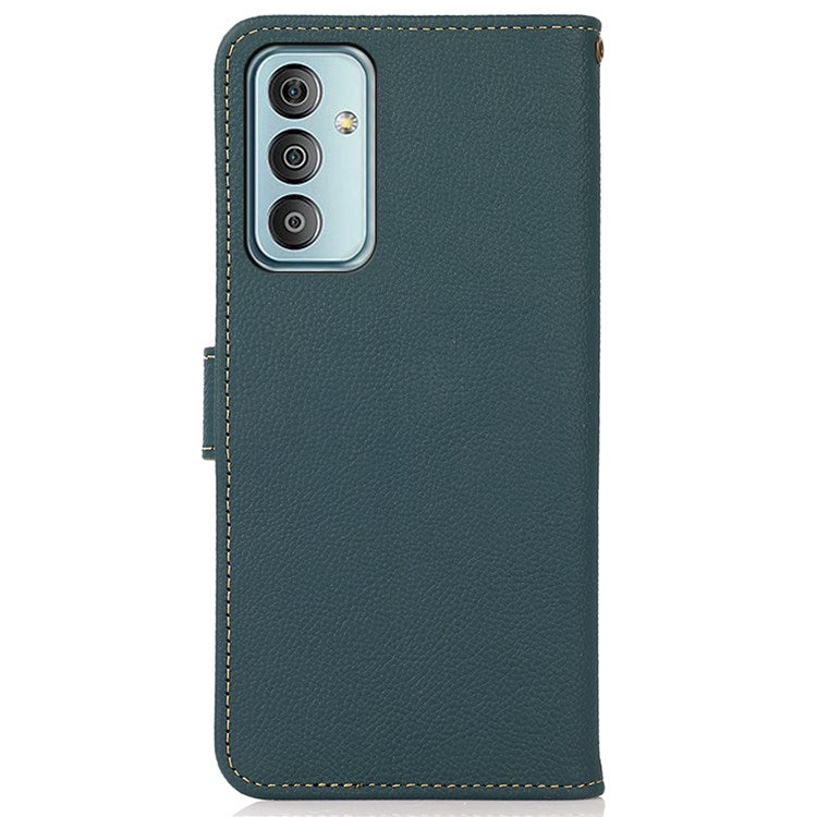 KHAZNEH For Samsung Galaxy M13 4G Anti-fall Magnetic Genuine Leather Wallet Style Anti-wear Phone Case RFID Blocking TPU Stand Cover - Green