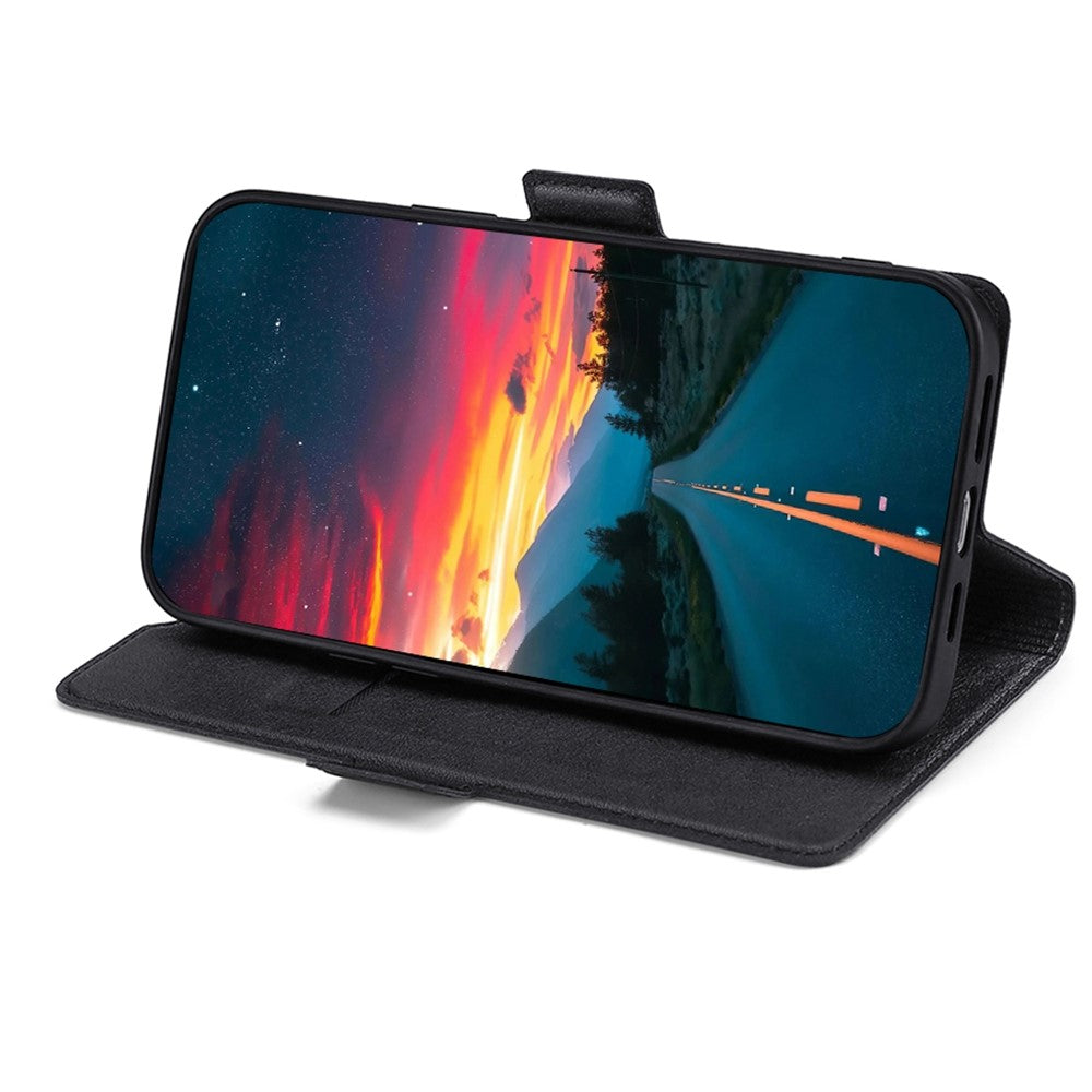 For Samsung Galaxy M13 4G PU Leather Card Slot Phone Case Double Magnetic Clasp Foldable Stand Cover - Black