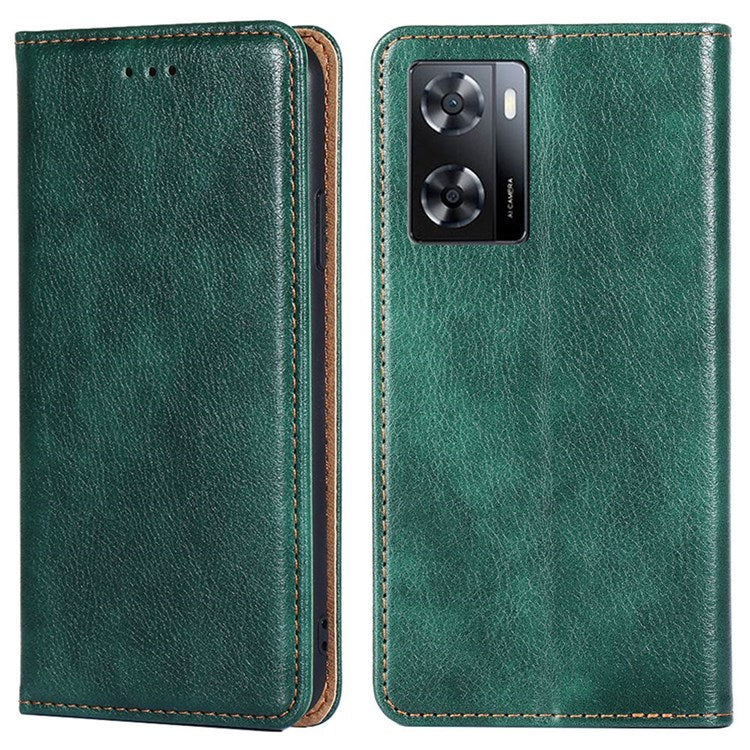 Magnetic Auto Closure Leather Phone Case for Oppo A57 4G / A57s 4G, Foldable Stand Wallet All-round Protective Shell - Green