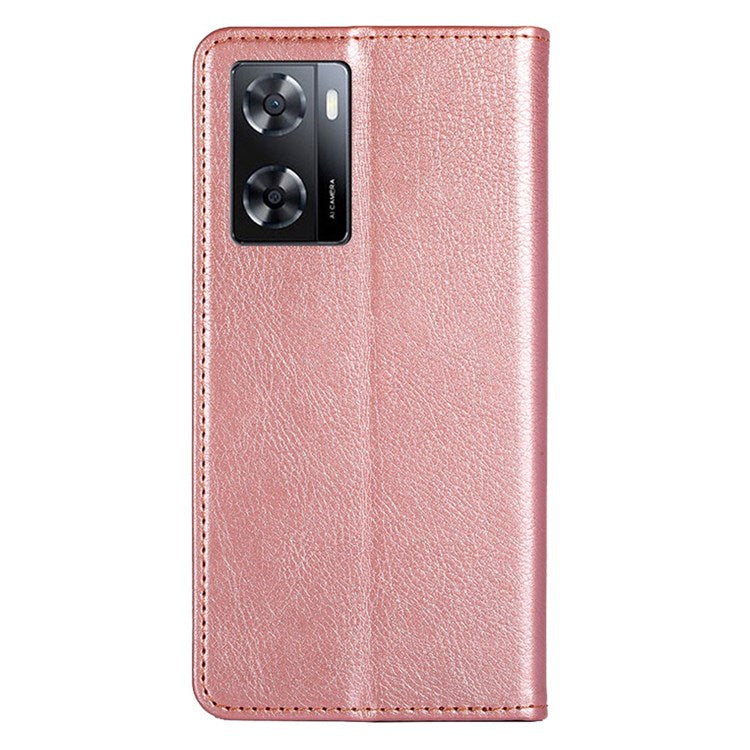 Magnetic Auto Closure Leather Phone Case for Oppo A57 4G / A57s 4G, Foldable Stand Wallet All-round Protective Shell - Rose Gold