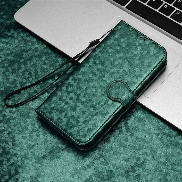 For Realme Narzo 50 5G / V23 5G / Oppo A57 (2022) 5G / A77 5G / OnePlus Nord N300 5G Cell Phone Shell Bag Imprinted Dot Pattern PU Leather Wallet Stand Folio Phone Case - Green
