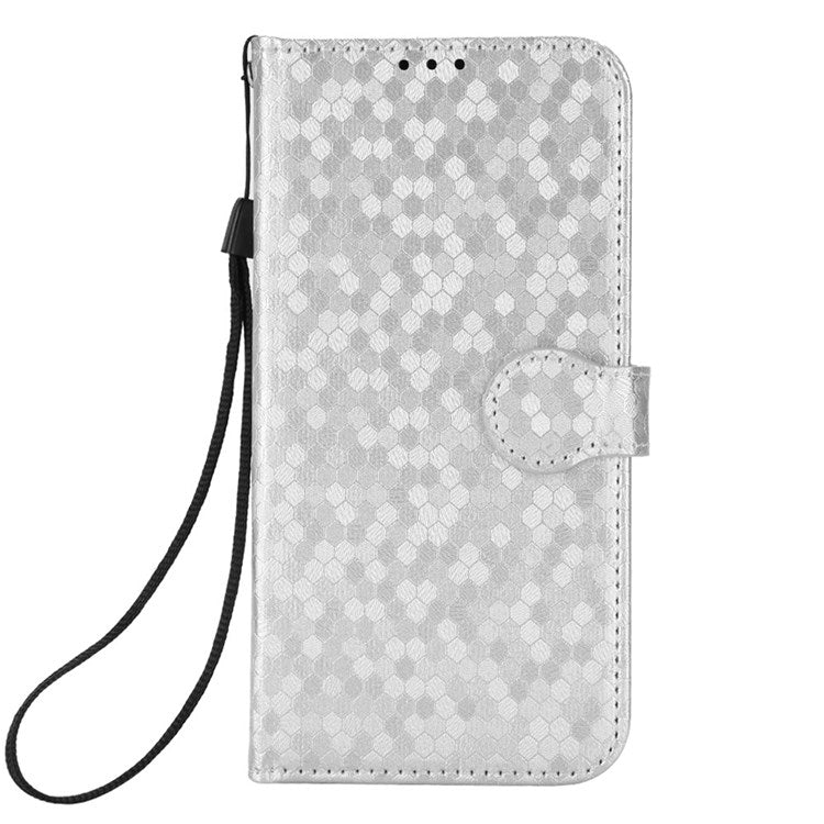 For Realme Narzo 50 5G / V23 5G / Oppo A57 (2022) 5G / A77 5G / OnePlus Nord N300 5G Cell Phone Shell Bag Imprinted Dot Pattern PU Leather Wallet Stand Folio Phone Case - Silver