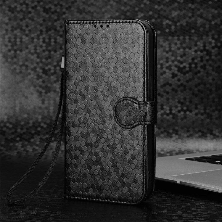 For Honor Magic4 Pro 5G Anti-dust PU Leather Phone Case Imprinted Dot Pattern Wallet Stand Flip Mobile Phone Cover - Black
