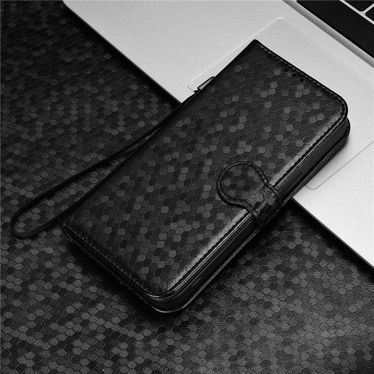 For Honor Magic4 Pro 5G Anti-dust PU Leather Phone Case Imprinted Dot Pattern Wallet Stand Flip Mobile Phone Cover - Black