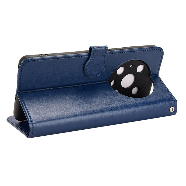 For Honor Magic4 Pro 5G Anti-dust PU Leather Phone Case Imprinted Dot Pattern Wallet Stand Flip Mobile Phone Cover - Dark Blue