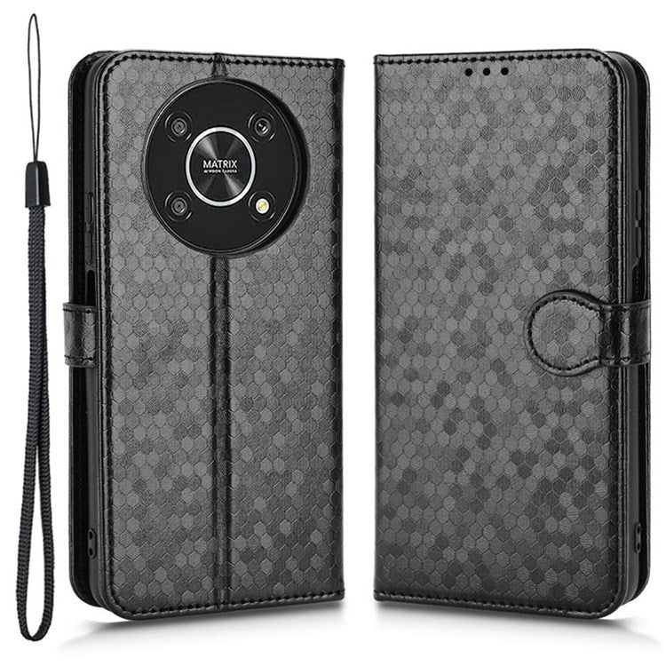 For Honor 9X / X30 5G / Magic4 Lite 5G Imprinted Dot Pattern PU Leather Phone Case Wallet Stand Flip Phone Cover - Black