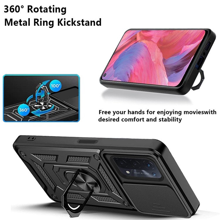 For Oppo A74 5G Multifunction Kickstand PC + TPU Hybrid Cover Slide Camera Protection Phone Case - Rose Gold