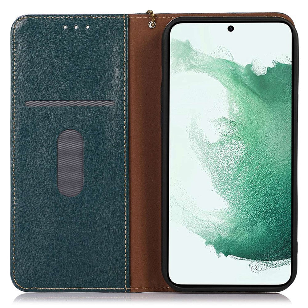 KHAZNEH For Samsung Galaxy M13 4G Genuine Cowhide Leather Nappa Texture Folio Flip Case Phone Wallet Stand Cover - Green