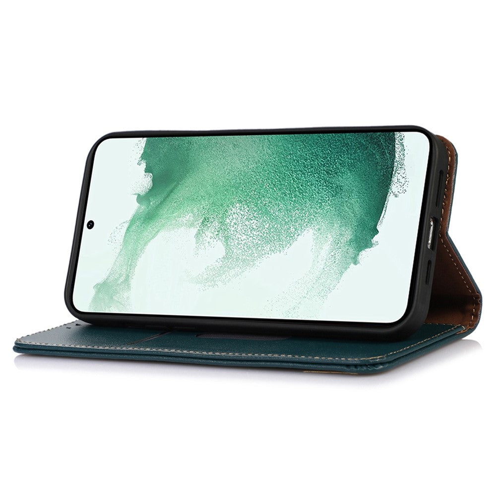 KHAZNEH For Samsung Galaxy M13 4G Genuine Cowhide Leather Nappa Texture Folio Flip Case Phone Wallet Stand Cover - Green
