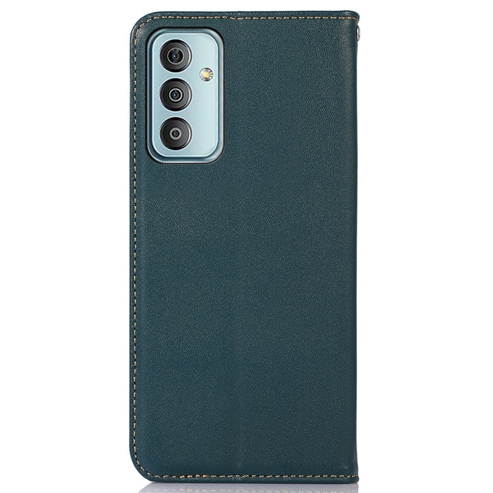KHAZNEH For Samsung Galaxy M13 4G Genuine Cowhide Leather Nappa Texture Folio Flip Case Phone Wallet Stand Cover - Green