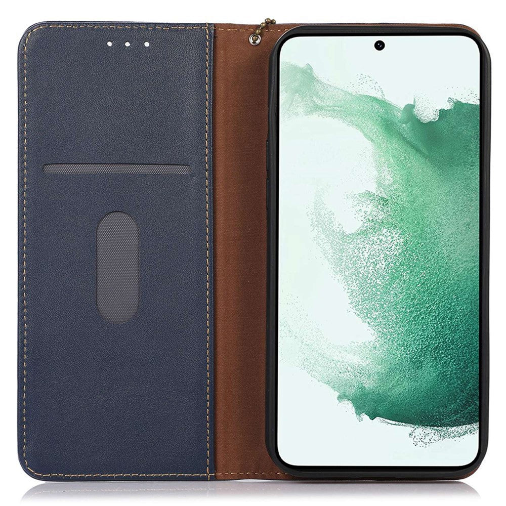 KHAZNEH For Samsung Galaxy M13 4G Genuine Cowhide Leather Nappa Texture Folio Flip Case Phone Wallet Stand Cover - Blue