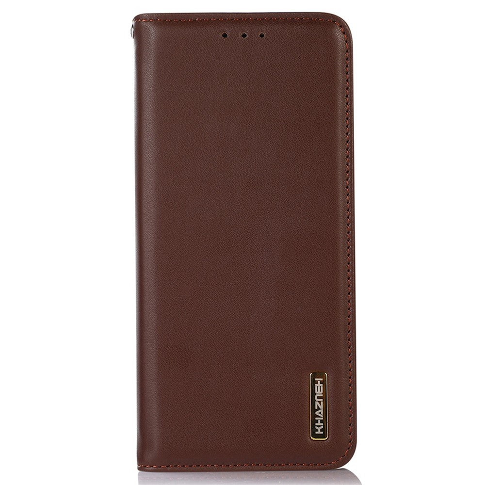 KHAZNEH For Samsung Galaxy M13 4G Genuine Cowhide Leather Nappa Texture Folio Flip Case Phone Wallet Stand Cover - Brown