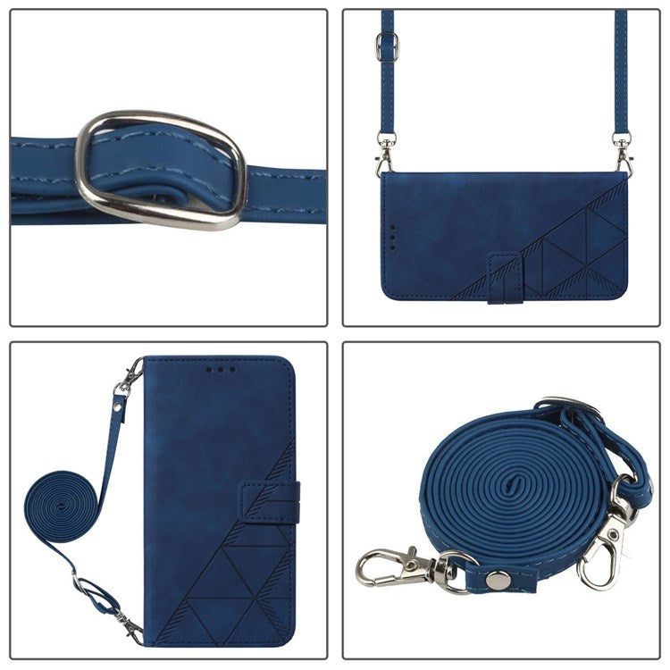 YB Imprinting Series-2 for Oppo Reno8 Pro+ (China) 5G / Reno8 Pro 5G (Global Version) Business Style Phone Case Imprinted Lines Phone Cover PU Leather Stand Protector with Shoulder Strap / Wallet - Sapphire
