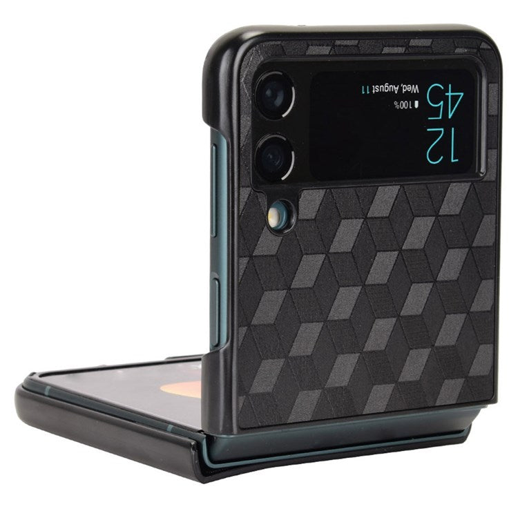 For Samsung Galaxy Z Flip4 5G Anti-scratch Rhombus Imprinted Folding Phone Case Anti-drop PU Leather Coated PC Cover - Black