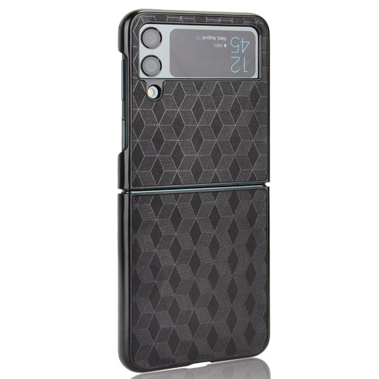 For Samsung Galaxy Z Flip4 5G Anti-scratch Rhombus Imprinted Folding Phone Case Anti-drop PU Leather Coated PC Cover - Black