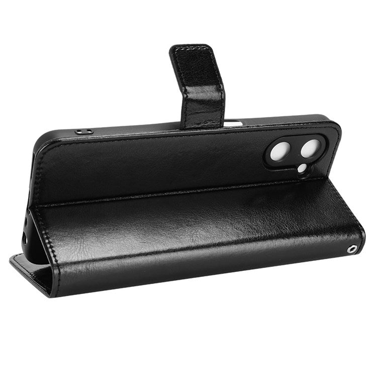 For Realme V20 5G Drop-proof Phone Wallet Case Anti-scratch Crazy Horse Texture PU Leather Stand Cover Protective Shell - Black