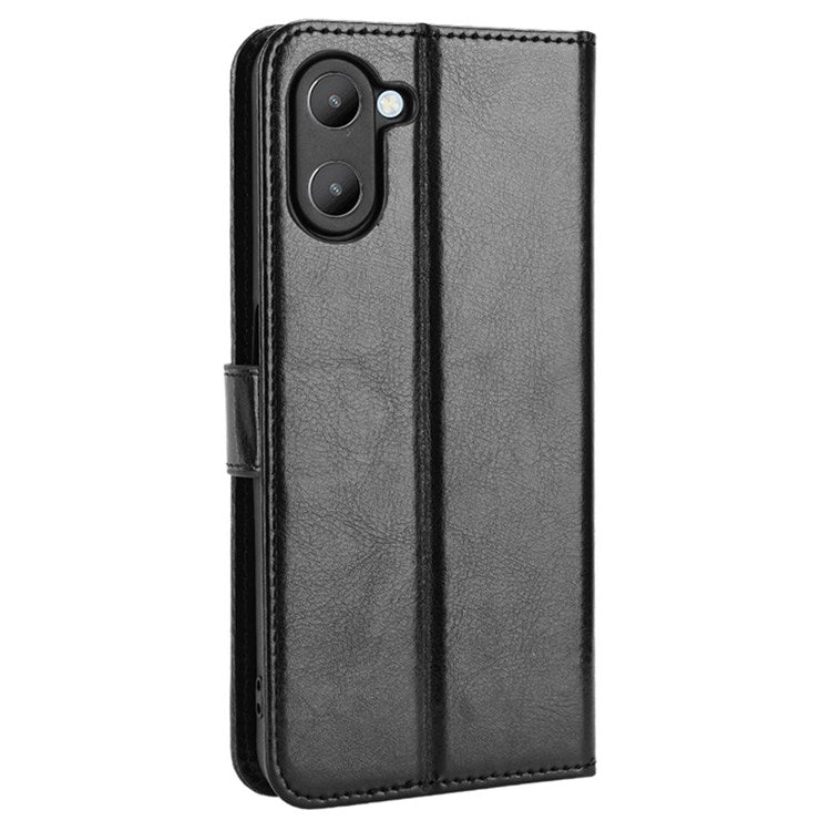 For Realme V20 5G Drop-proof Phone Wallet Case Anti-scratch Crazy Horse Texture PU Leather Stand Cover Protective Shell - Black