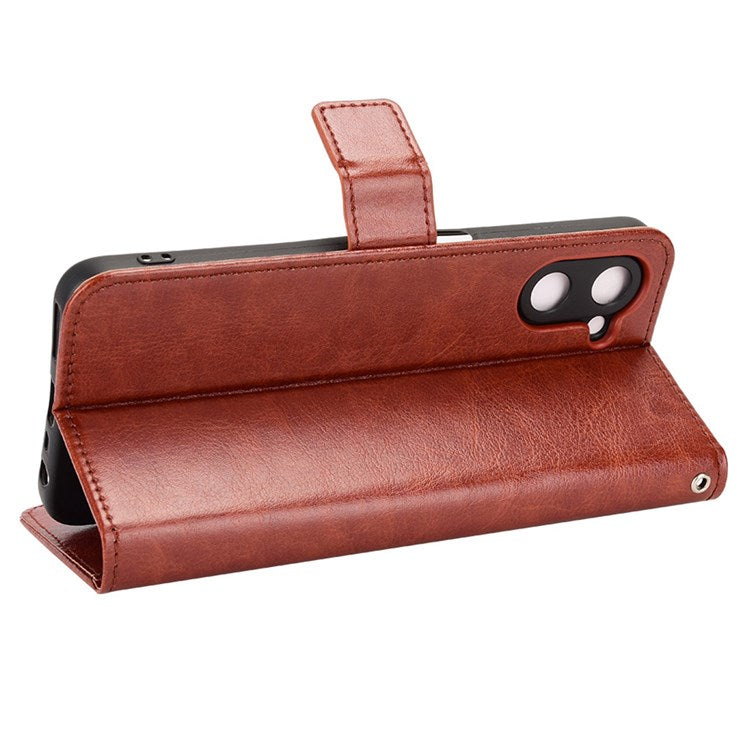 For Realme V20 5G Drop-proof Phone Wallet Case Anti-scratch Crazy Horse Texture PU Leather Stand Cover Protective Shell - Brown