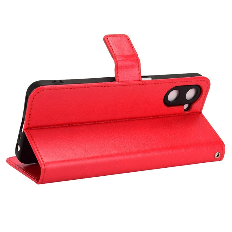 For Realme V20 5G Drop-proof Phone Wallet Case Anti-scratch Crazy Horse Texture PU Leather Stand Cover Protective Shell - Red