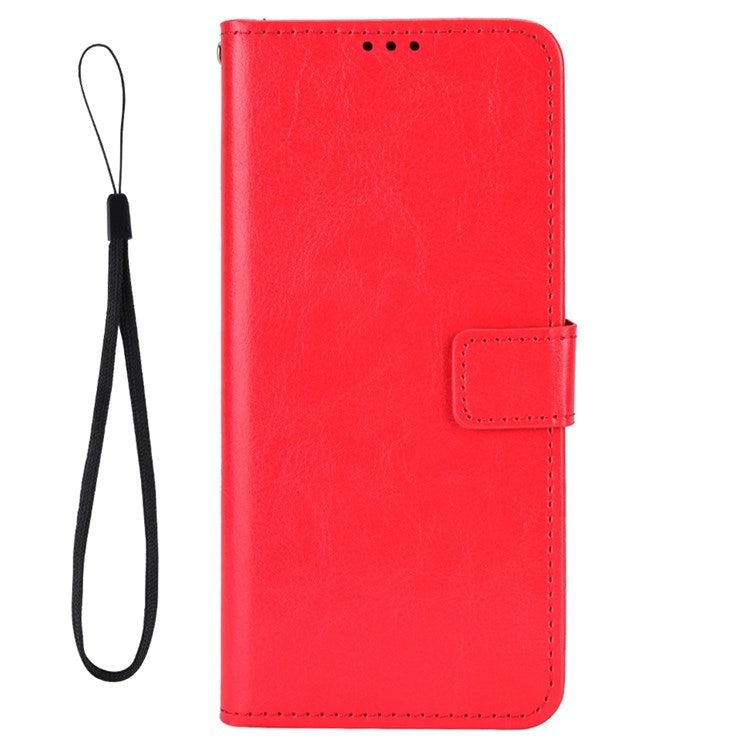 For Realme V20 5G Drop-proof Phone Wallet Case Anti-scratch Crazy Horse Texture PU Leather Stand Cover Protective Shell - Red