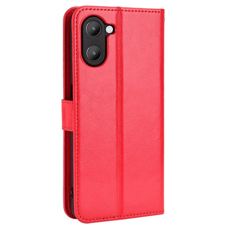 For Realme V20 5G Drop-proof Phone Wallet Case Anti-scratch Crazy Horse Texture PU Leather Stand Cover Protective Shell - Red