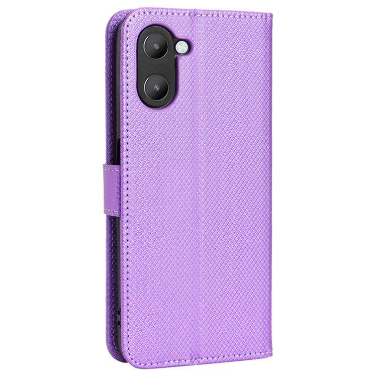For Realme V20 5G Shockproof Phone Wallet Case Diamond Texture PU Leather Anti-scratch Phone Cover with Wrist Strap - Purple