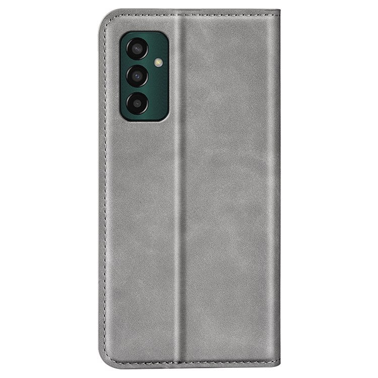 For Samsung Galaxy M13 4G Skin-touch PU Leather Phone Case Auto Closure Magnetic Folio Flip Cover with Wallet Stand - Grey
