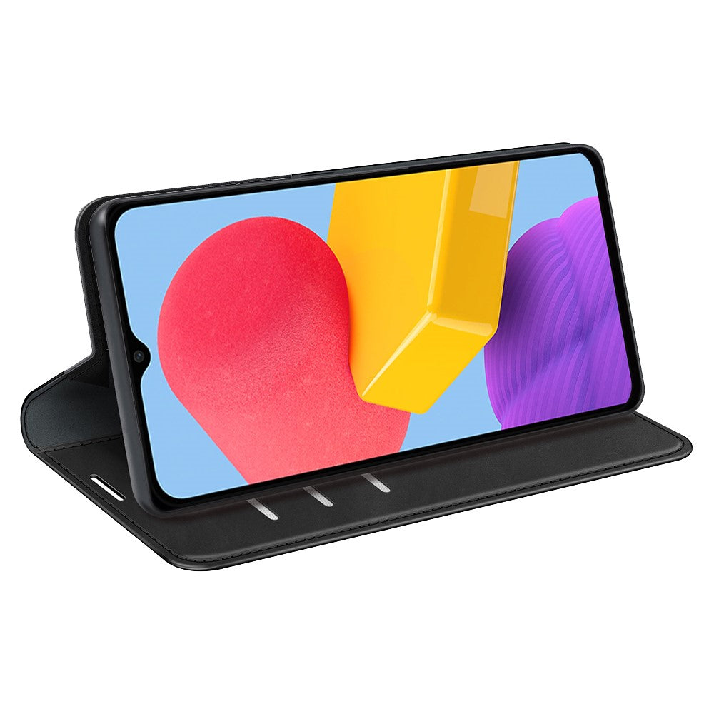 For Samsung Galaxy M13 4G Skin-touch PU Leather Phone Case Auto Closure Magnetic Folio Flip Cover with Wallet Stand - Black