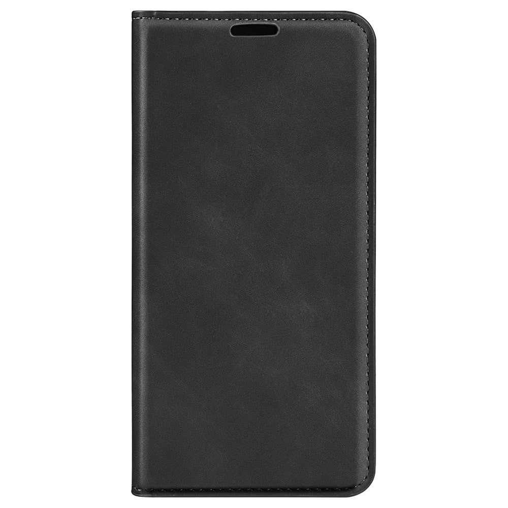 For Samsung Galaxy M13 4G Skin-touch PU Leather Phone Case Auto Closure Magnetic Folio Flip Cover with Wallet Stand - Black