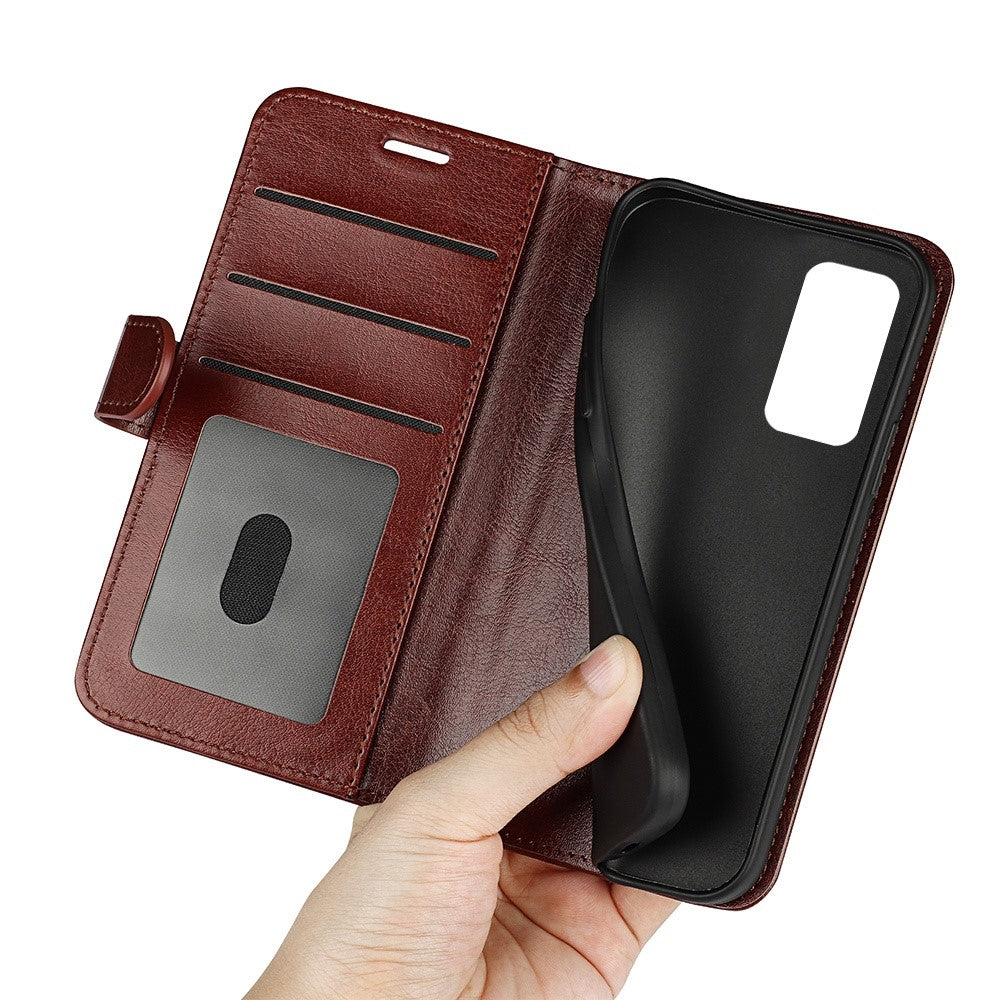 For Samsung Galaxy M13 4G Crazy Horse Texture PU Leather Wallet Stand Case Drop-proof Protection Phone Cover - Brown