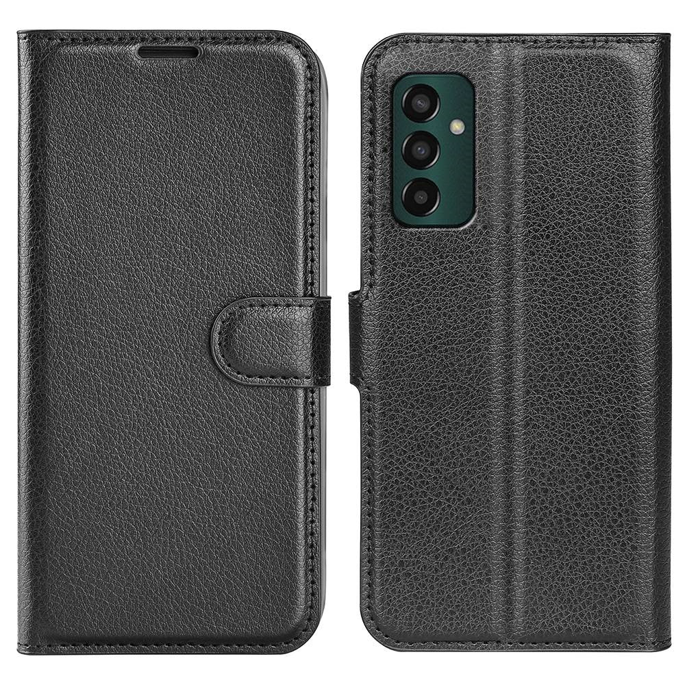 For Samsung Galaxy M13 4G Anti-scratch Litchi Texture PU Leather Case, Shockproof Wallet Stand Folio Flip Phone Cover - Black