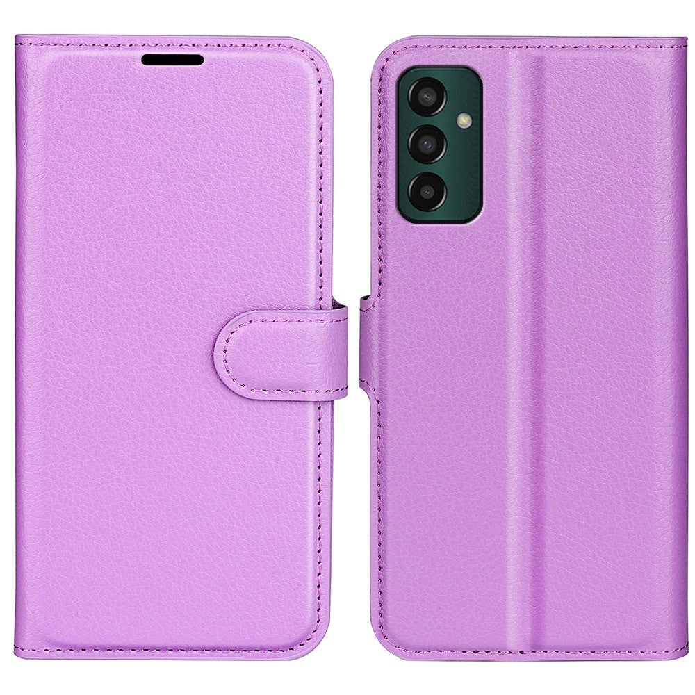 For Samsung Galaxy M13 4G Anti-scratch Litchi Texture PU Leather Case, Shockproof Wallet Stand Folio Flip Phone Cover - Purple