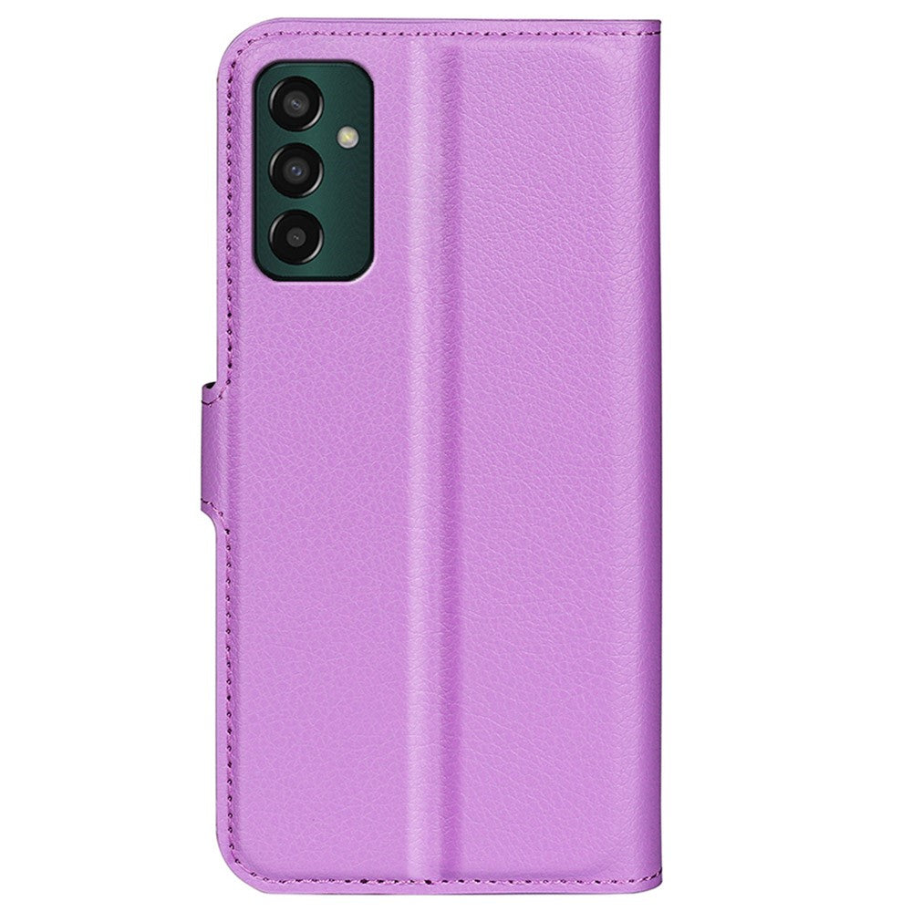 For Samsung Galaxy M13 4G Anti-scratch Litchi Texture PU Leather Case, Shockproof Wallet Stand Folio Flip Phone Cover - Purple